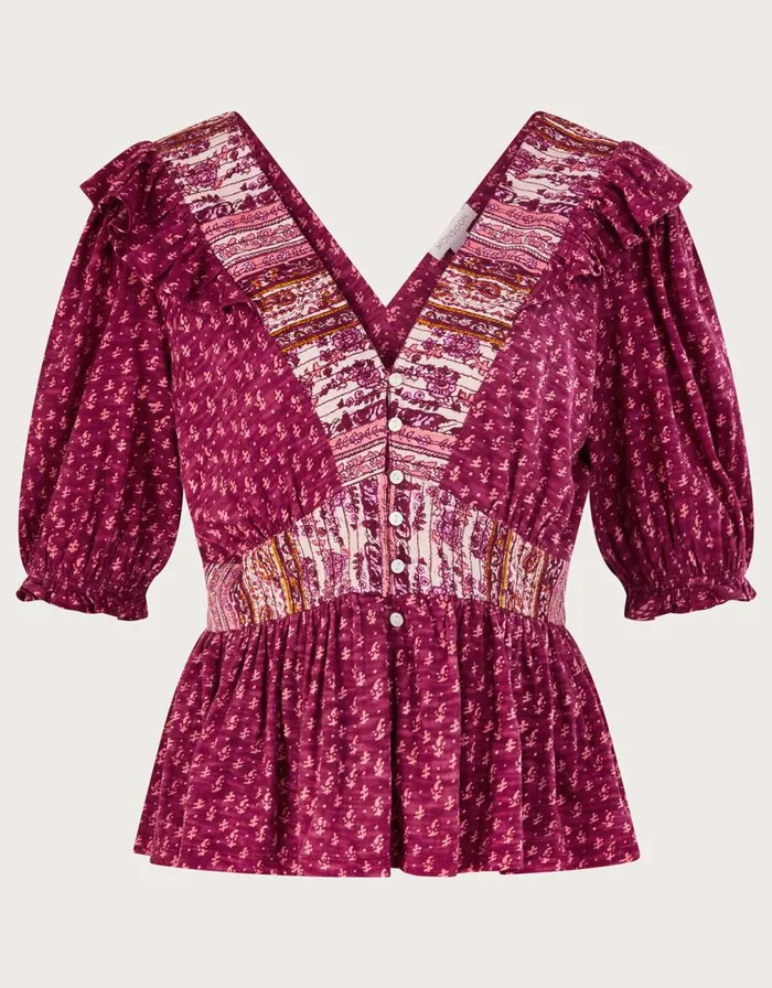 Monsoon Deep VNeck Frill Long Sleeve Jersey Top Pink Women Tops and Blouses Monsoon Deep VNeck Frill Long Sleeve Jersey Top Pink Women Tops and Blouses