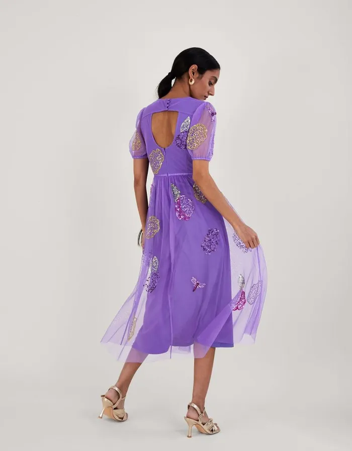 Monsoon Diana Embellished Tea Dress Purple Women Occasionwear Monsoon Diana Embellished Tea Dress Purple Women Occasionwear