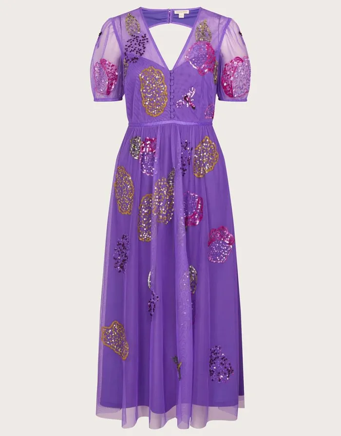 Monsoon Diana Embellished Tea Dress Purple Women Occasionwear Monsoon Diana Embellished Tea Dress Purple Women Occasionwear