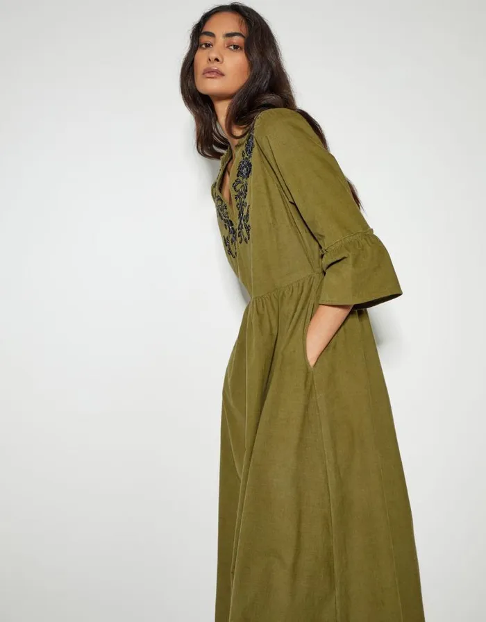Monsoon Edith Corduroy Ruffle Dress Green Women Casualwear Monsoon Edith Corduroy Ruffle Dress Green Women Casualwear