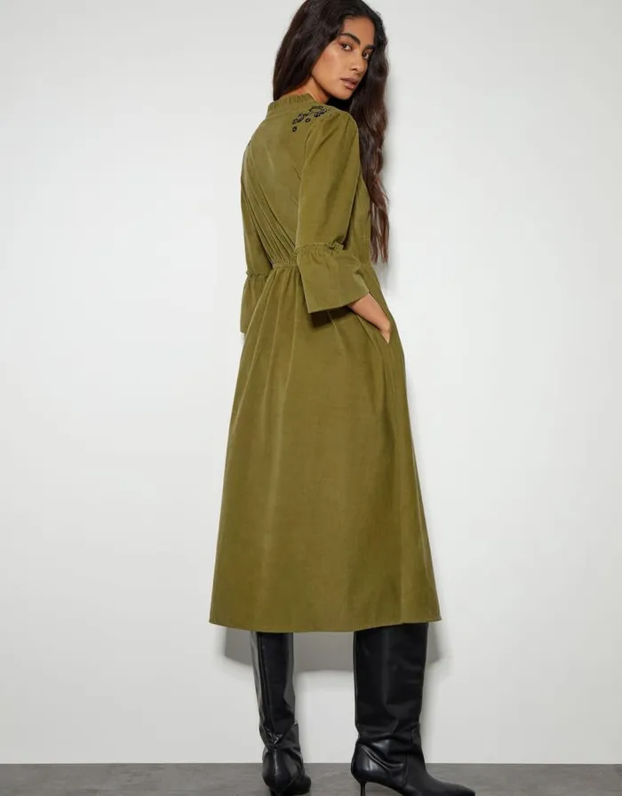 Monsoon Edith Corduroy Ruffle Dress Green Women Casualwear Monsoon Edith Corduroy Ruffle Dress Green Women Casualwear