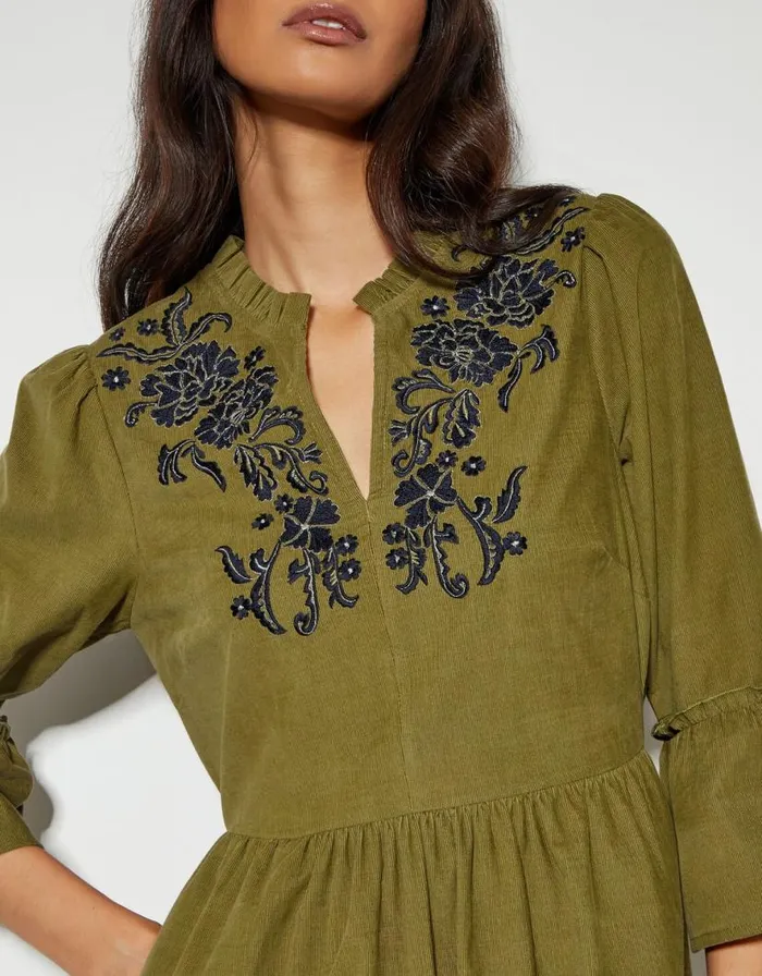 Monsoon Edith Corduroy Ruffle Dress Green Women Casualwear Monsoon Edith Corduroy Ruffle Dress Green Women Casualwear