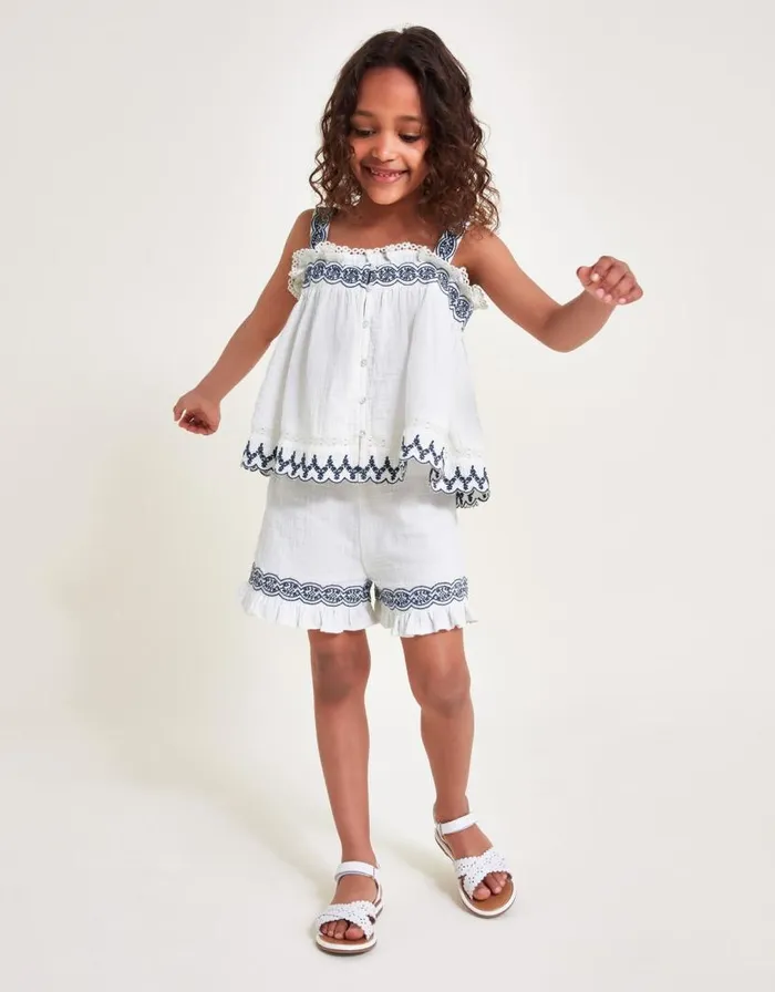 Monsoon Embroidered Frill Top And Shorts Set White Children Sets and Outfits