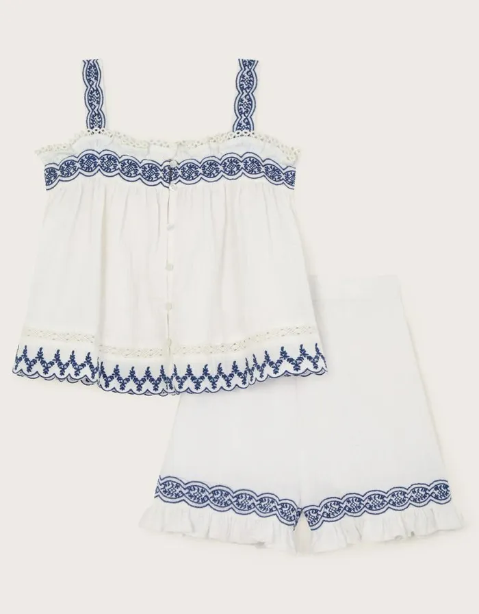 Monsoon Embroidered Frill Top And Shorts Set White Children Sets and Outfits Monsoon Embroidered Frill Top And Shorts Set White Children Sets and Outfits