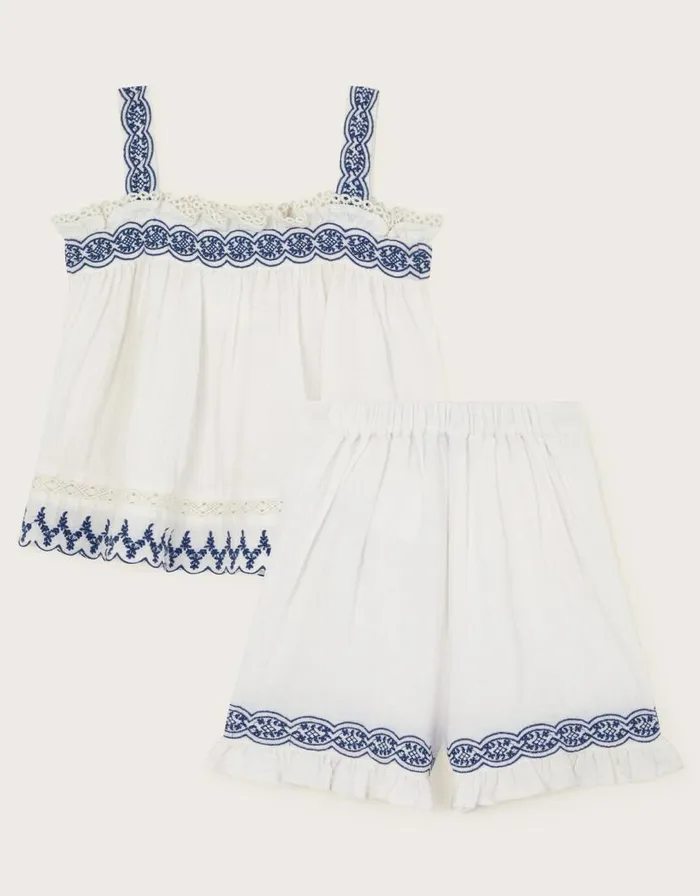 Monsoon Embroidered Frill Top And Shorts Set White Children Sets and Outfits Monsoon Embroidered Frill Top And Shorts Set White Children Sets and Outfits