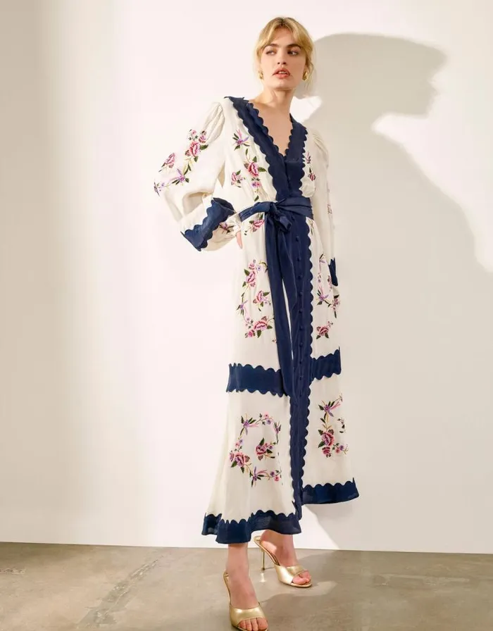 Monsoon Emma Embroidered Dress Ivory Women Occasionwear