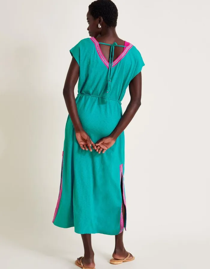 Monsoon Estela Embroidered Jersey Kaftan Dress Teal Women Beachwear and Swimwear Monsoon Estela Embroidered Jersey Kaftan Dress Teal Women Beachwear and Swimwear