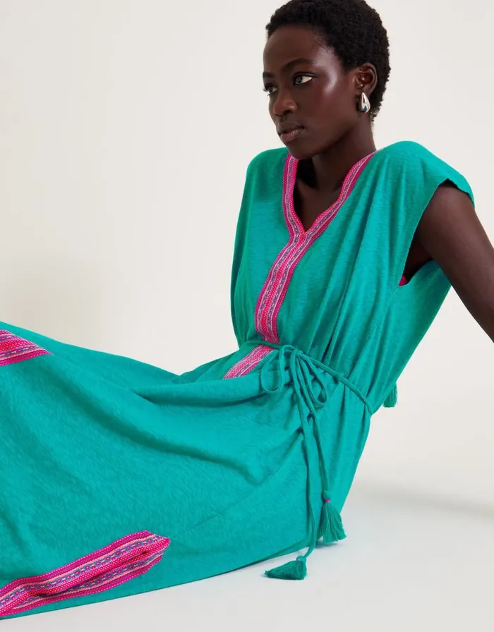 Monsoon Estela Embroidered Jersey Kaftan Dress Teal Women Beachwear and Swimwear Monsoon Estela Embroidered Jersey Kaftan Dress Teal Women Beachwear and Swimwear