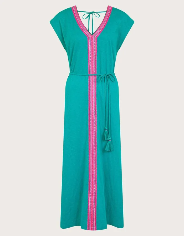 Monsoon Estela Embroidered Jersey Kaftan Dress Teal Women Beachwear and Swimwear Monsoon Estela Embroidered Jersey Kaftan Dress Teal Women Beachwear and Swimwear