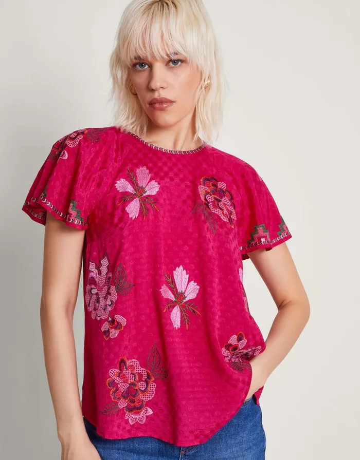 Monsoon Everly Embroidered Blouse Pink Women Tops and Blouses