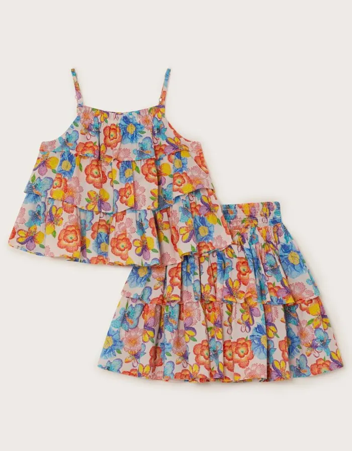 Monsoon Floral Print Ruffle Set Pink Children Dresses