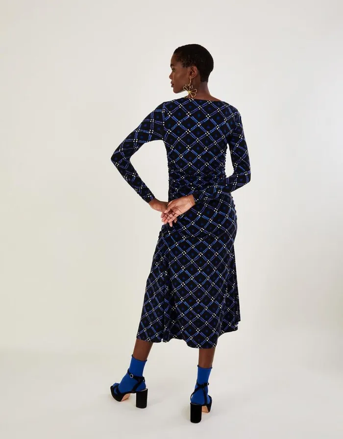 Monsoon Geometric Ruched Side Jersey Dress Black Women Midi Dresses Monsoon Geometric Ruched Side Jersey Dress Black Women Midi Dresses