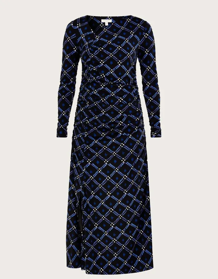 Monsoon Geometric Ruched Side Jersey Dress Black Women Midi Dresses Monsoon Geometric Ruched Side Jersey Dress Black Women Midi Dresses