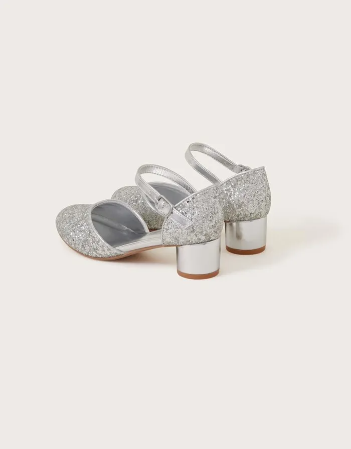 Monsoon Glitter TwoPart Heels Silver Children Partywear Monsoon Glitter TwoPart Heels Silver Children Partywear