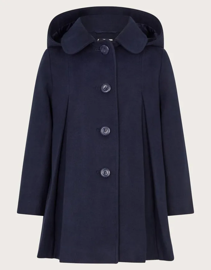 Monsoon Hooded Round Collar Coat Blue Children Coats and Jackets