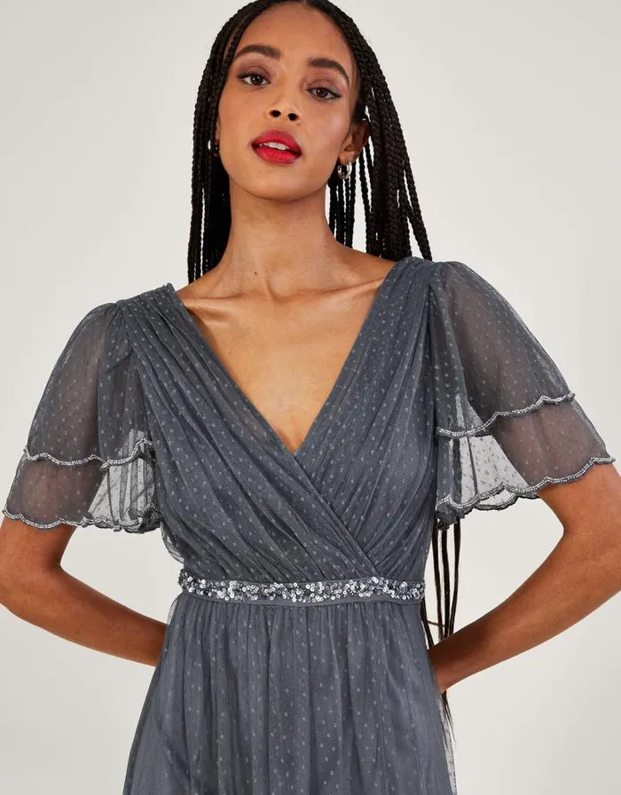 Monsoon Isla Spot Mesh Maxi Dress Blue Women Occasionwear Monsoon Isla Spot Mesh Maxi Dress Blue Women Occasionwear