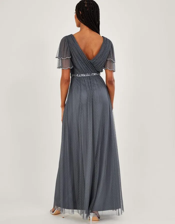 Monsoon Isla Spot Mesh Maxi Dress Blue Women Occasionwear Monsoon Isla Spot Mesh Maxi Dress Blue Women Occasionwear