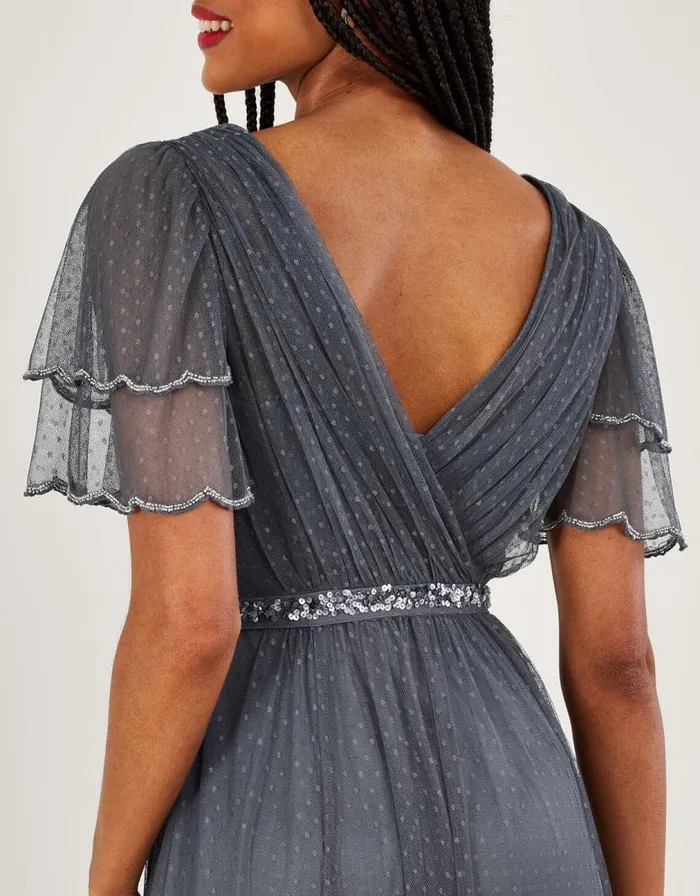 Monsoon Isla Spot Mesh Maxi Dress Blue Women Occasionwear Monsoon Isla Spot Mesh Maxi Dress Blue Women Occasionwear