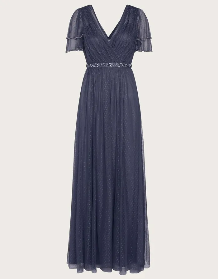 Monsoon Isla Spot Mesh Maxi Dress Blue Women Occasionwear Monsoon Isla Spot Mesh Maxi Dress Blue Women Occasionwear