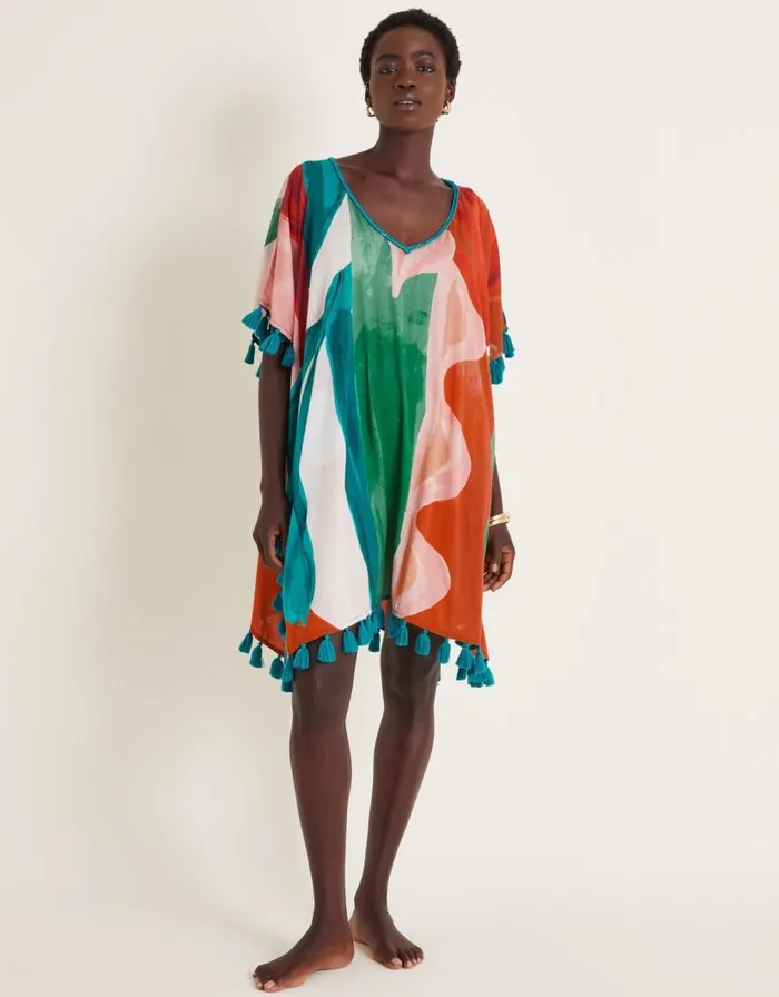 Monsoon Ivy Abstract Print Kaftan Dress Brown Women Beachwear and Swimwear