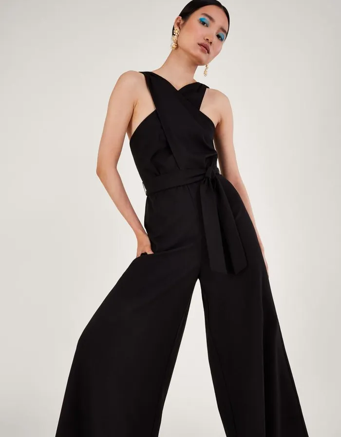 Monsoon Jersey Smart Crossover Jumpsuit Black Women Casualwear