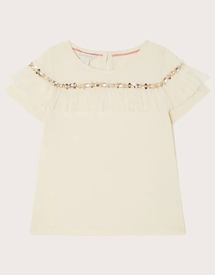 Monsoon Jewel Yoke TShirt Ivory Children Tops and Tshirts