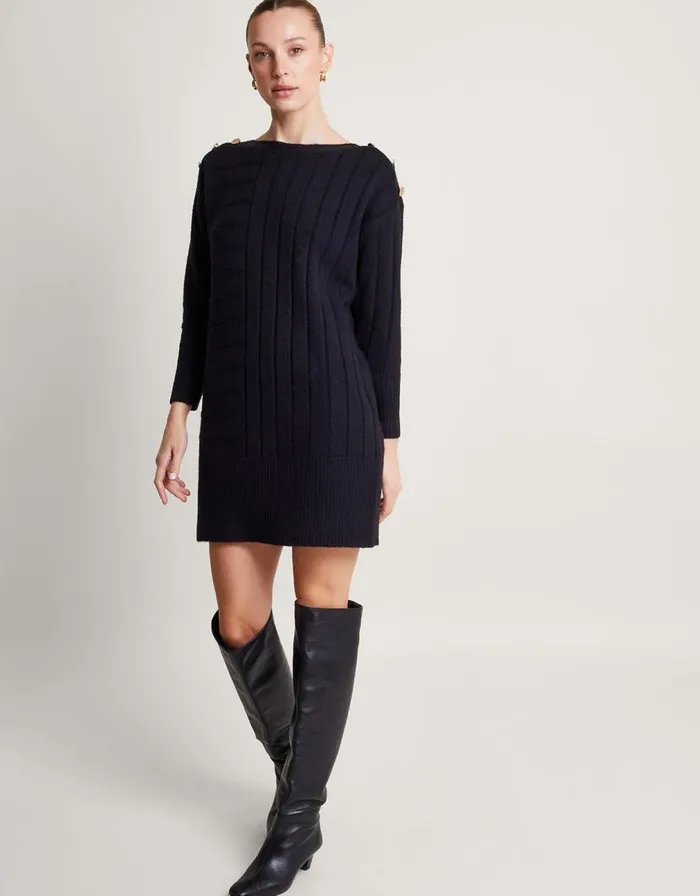Monsoon Jo Mini Jumper Dress Black Women Knitwear