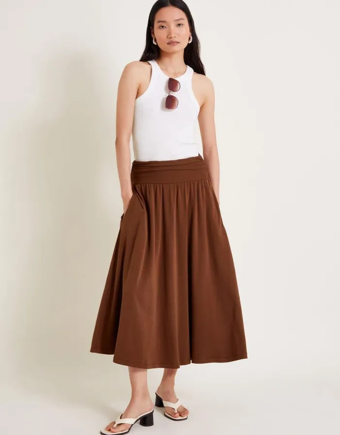 Monsoon Jourdana Jersey Midi Skirt Brown Women Casualwear