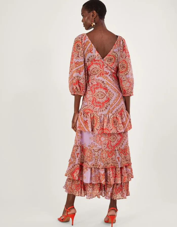 Monsoon Laetita Printed Tiered Maxi Dress With Recycled Polyester Purple Women Occasionwear Monsoon Laetita Printed Tiered Maxi Dress With Recycled Polyester Purple Women Occasionwear