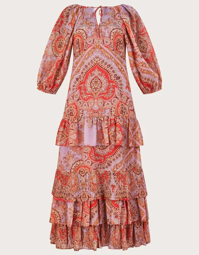 Monsoon Laetita Printed Tiered Maxi Dress With Recycled Polyester Purple Women Occasionwear Monsoon Laetita Printed Tiered Maxi Dress With Recycled Polyester Purple Women Occasionwear