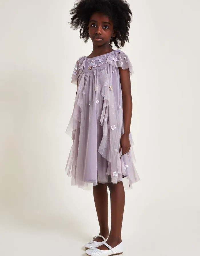 Monsoon Land Of Wonder Floral Sequin Waterfall Dress Purple Children Dresses