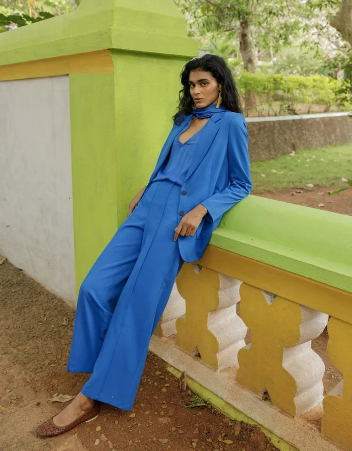Monsoon Lauren Wide Leg Trousers Blue Women Trousers and Jeans