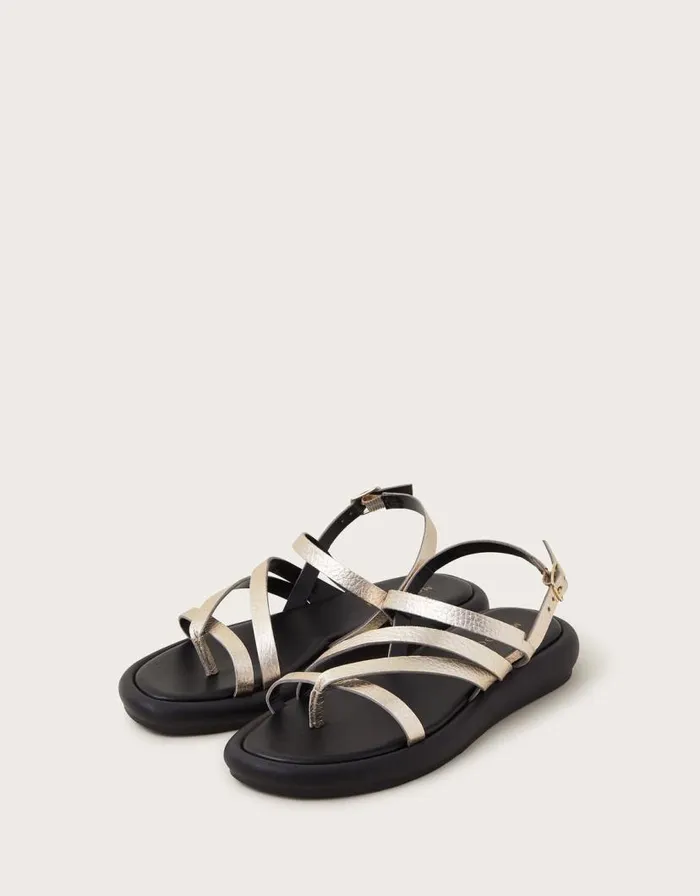 Monsoon Leather Metallic Strappy Sandals Gold Women Sandals