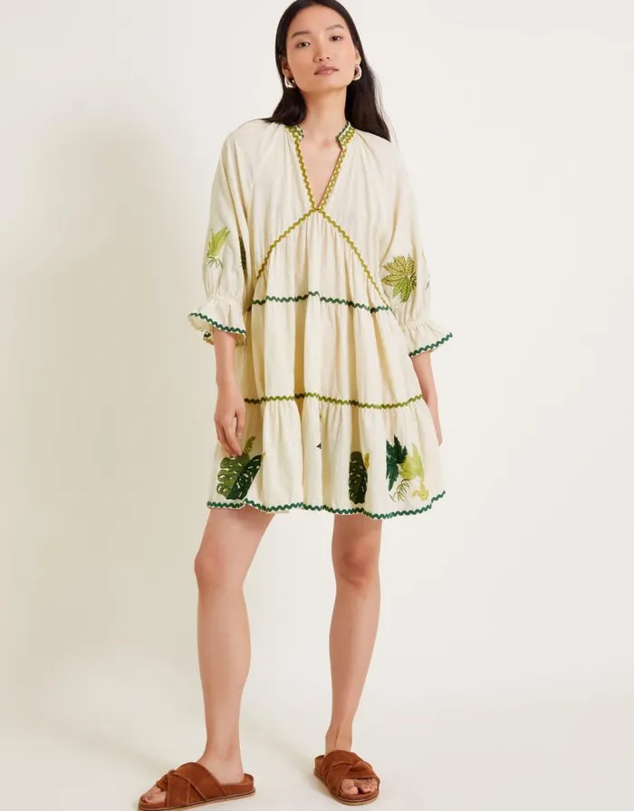 Monsoon Lila Leaf Embroidered Dress Ivory Women Casualwear Monsoon Lila Leaf Embroidered Dress Ivory Women Casualwear