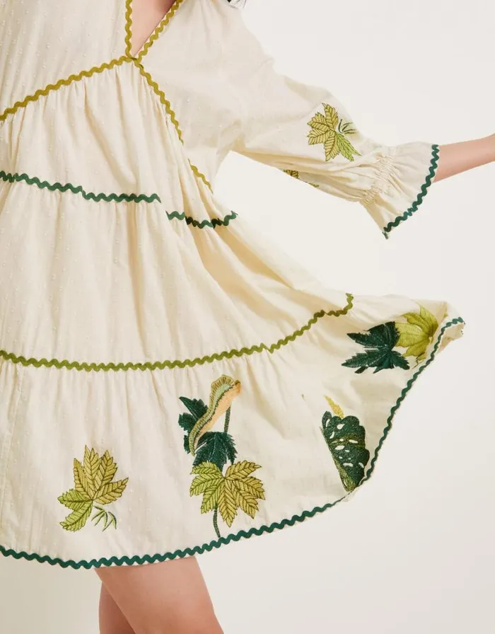 Monsoon Lila Leaf Embroidered Dress Ivory Women Casualwear Monsoon Lila Leaf Embroidered Dress Ivory Women Casualwear