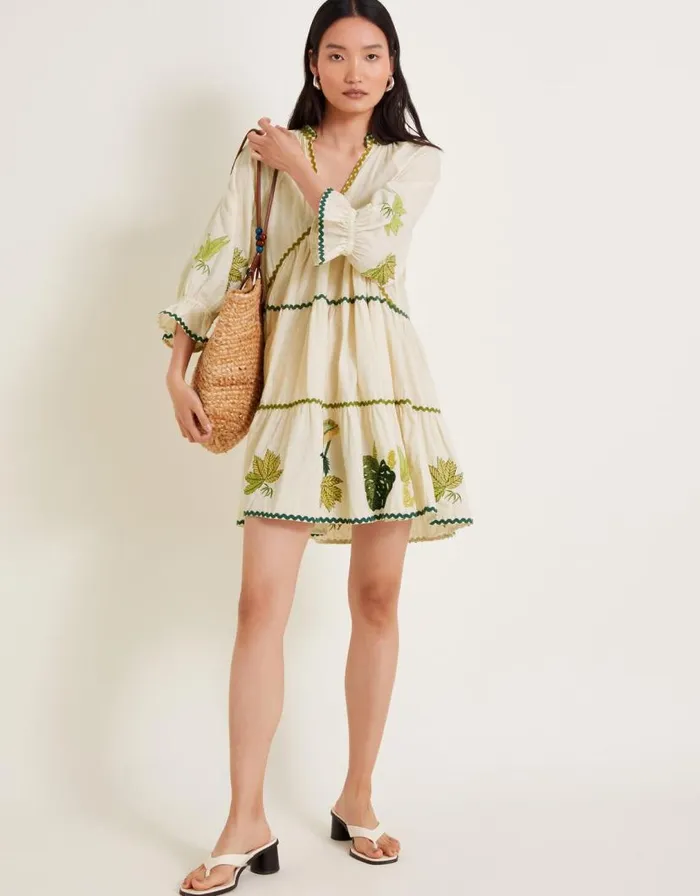 Monsoon Lila Leaf Embroidered Dress Ivory Women Casualwear Monsoon Lila Leaf Embroidered Dress Ivory Women Casualwear