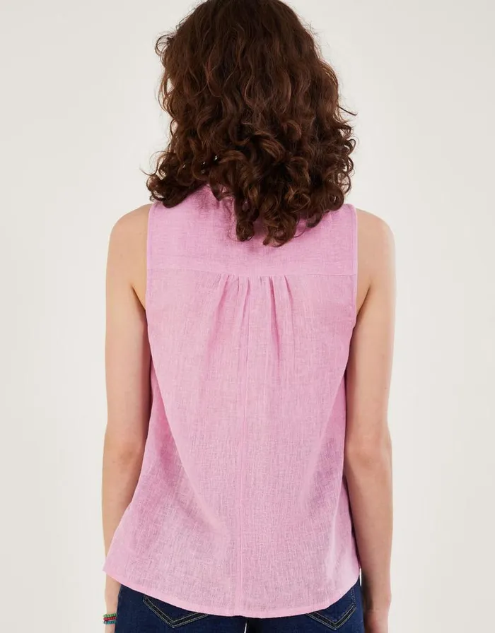 Monsoon Long Line Tank Top In Linen Blend Pink Women Tops and Blouses Monsoon Long Line Tank Top In Linen Blend Pink Women Tops and Blouses