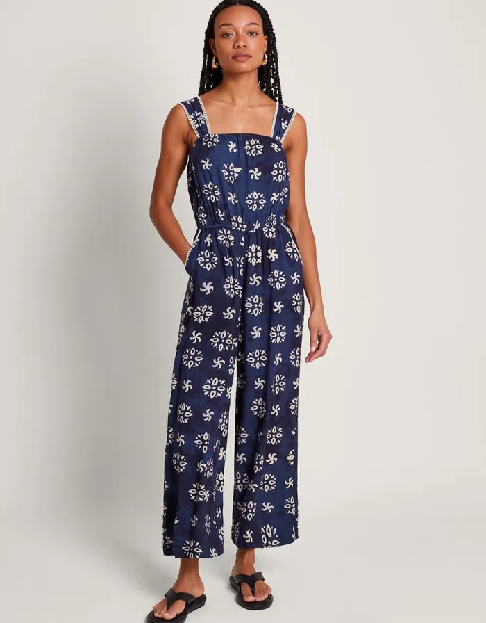 Monsoon Loreta Batik Print Jumpsuit Blue Women Beachwear and Swimwear