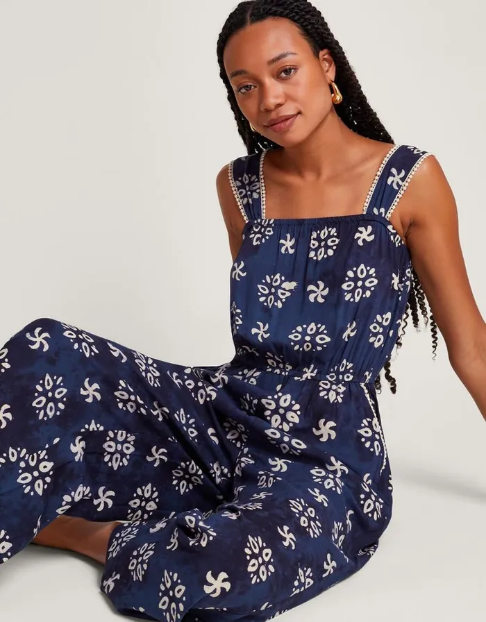 Monsoon Loreta Batik Print Jumpsuit Blue Women Beachwear and Swimwear Monsoon Loreta Batik Print Jumpsuit Blue Women Beachwear and Swimwear