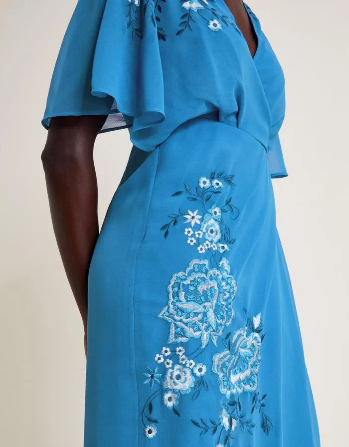 Monsoon Lyla Floral Embellished Midi Dress Blue Women Occasionwear Monsoon Lyla Floral Embellished Midi Dress Blue Women Occasionwear