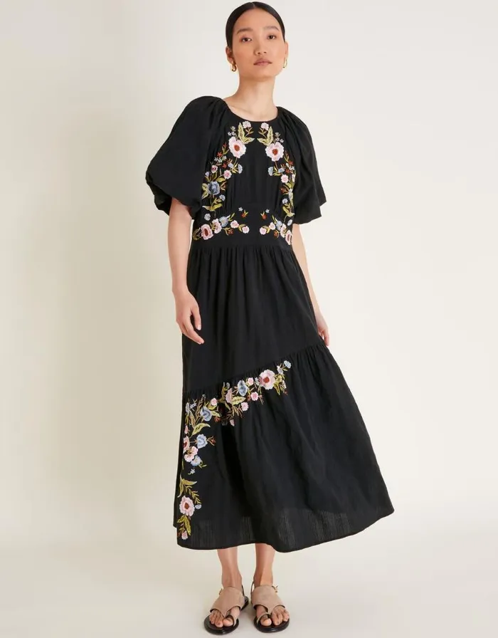 Monsoon Margot Tea Dress Black Women Midi Dresses