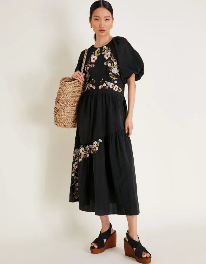 Monsoon Margot Tea Dress Black Women Midi Dresses Monsoon Margot Tea Dress Black Women Midi Dresses