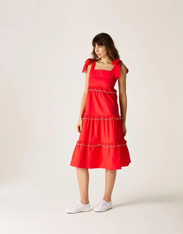 Monsoon Mirla Beane Tiered Midi Dress Red Women Occasion Dresses Monsoon Mirla Beane Tiered Midi Dress Red Women Occasion Dresses