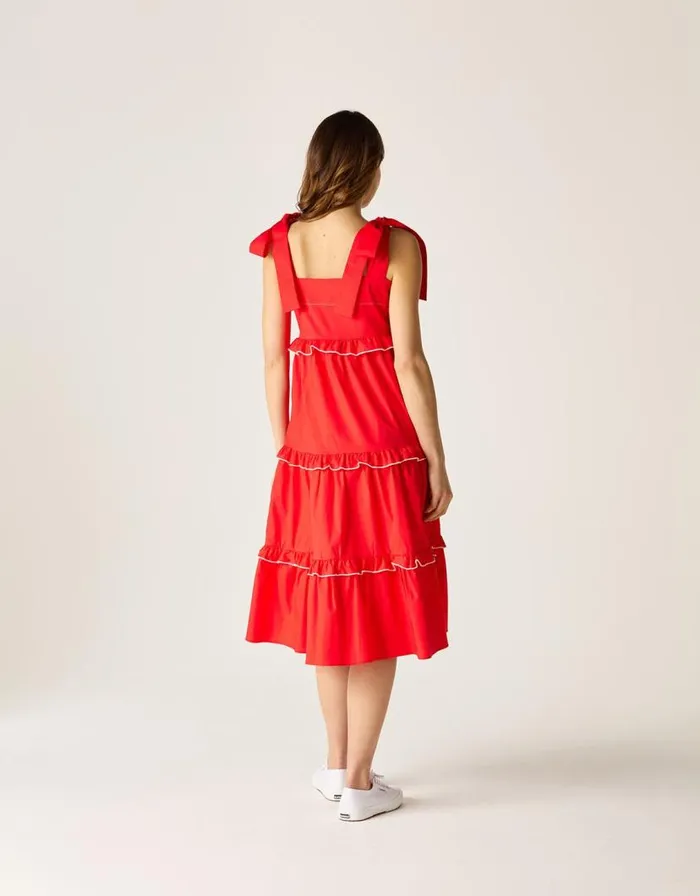 Monsoon Mirla Beane Tiered Midi Dress Red Women Occasion Dresses Monsoon Mirla Beane Tiered Midi Dress Red Women Occasion Dresses