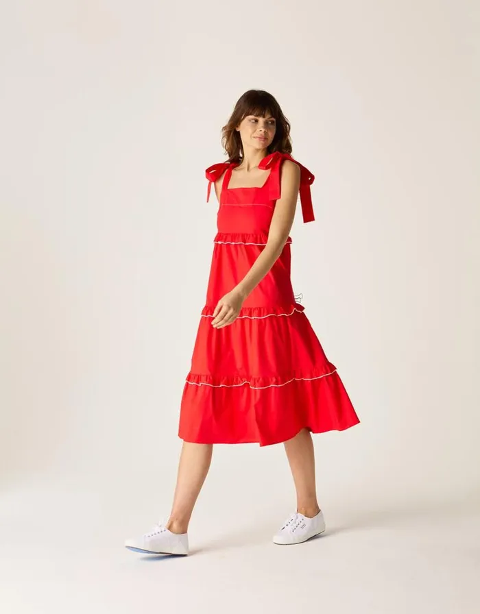 Monsoon Mirla Beane Tiered Midi Dress Red Women Occasion Dresses Monsoon Mirla Beane Tiered Midi Dress Red Women Occasion Dresses
