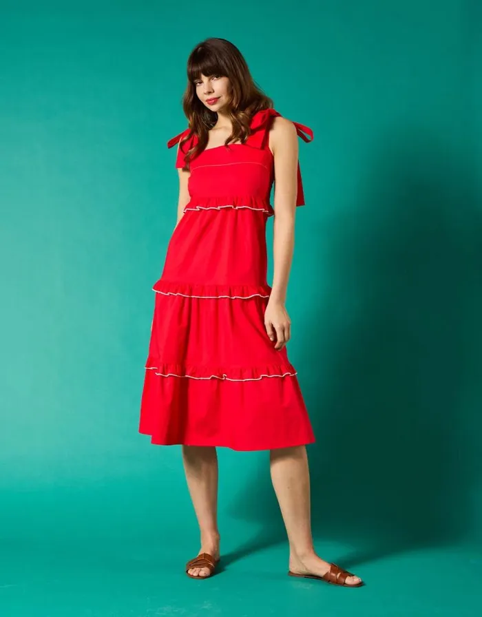 Monsoon Mirla Beane Tiered Midi Dress Red Women Occasion Dresses Monsoon Mirla Beane Tiered Midi Dress Red Women Occasion Dresses