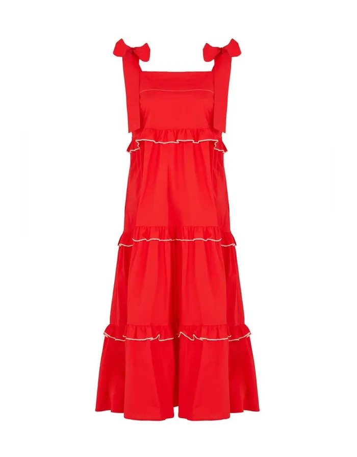 Monsoon Mirla Beane Tiered Midi Dress Red Women Occasion Dresses Monsoon Mirla Beane Tiered Midi Dress Red Women Occasion Dresses