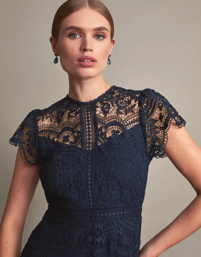 Monsoon Monica Lace Midi Dress Blue Women Occasionwear Monsoon Monica Lace Midi Dress Blue Women Occasionwear