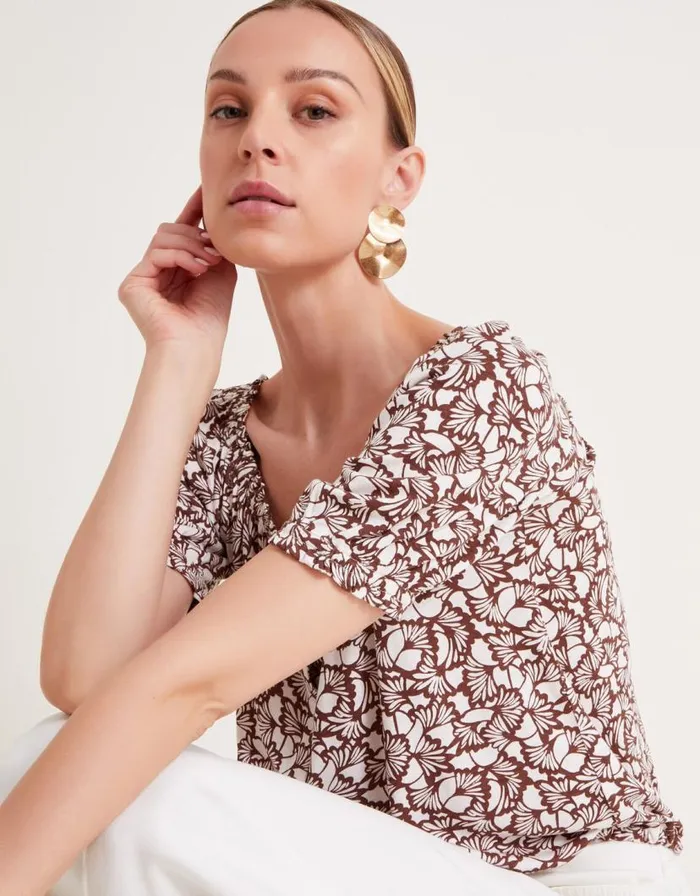 Monsoon Natalia Print Jersey Top Brown Women Tops and Blouses Monsoon Natalia Print Jersey Top Brown Women Tops and Blouses