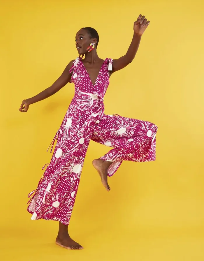 Monsoon Nava Mixed Print Tie Leg Jumpsuit Pink Women Jumpsuits